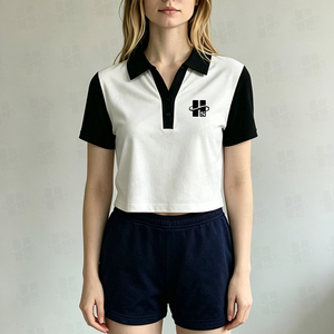 Wholesale New Design Cotton Jersey Fabric Two-Tone Polo Shirts Cropped Short Sleeve High Quality Custom Logo Team Polo Shirts - Product Image 3
