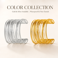 Bracelet manchette large multicouche en fil d'acier inoxydable, plaqué or 18 carats et argent, style bohème, inaltérable, étanche, hypoallergénique, pour femme, vente en gros