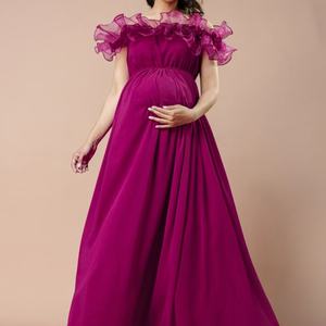 Haut de gamme sur mesure grande taille élégante <span class=keywords><strong>robe</strong></span> de <span class=keywords><strong>soirée</strong></span> hors de l'épaule à volants plissés longues robes de maternité femmes enceintes - Product Image 2