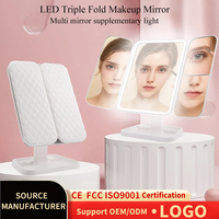 3-Fold LED Makeup Mirror 3X Stepless Dimming Touch Control Adjustable Color Temperature Flexible USB-Powered Angle Adjustment