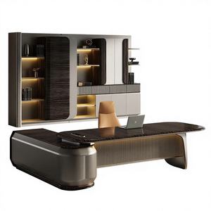 Bureau de direction en L avec éclairage, résistant aux taches et à la saleté, design moderne et minimaliste, usage commercial, finition cuite - Product Image 1