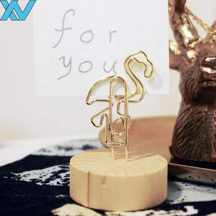 Популярный дизайн в виде фламинго золотого цвета зажим для записей из деревянного материала без магнитных деревянных зажимов