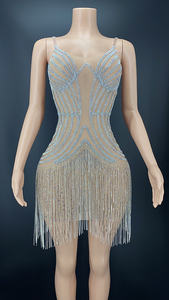 Sexy Clubwear für Damen 2022 – Funkelndes Diamant-Fransen Party-Club-Kleid mit Pailletten, Trägern und ärmellosem, knielangem Ballkleid - Product Image 5