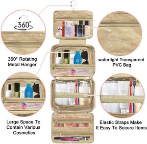 Женская розовая сумка для туалетных принадлежностей на заказ, вместительная сумка для туалетных принадлежностей с подвесным крючком, полноразмерный органайзер для косметики - Product Image 2