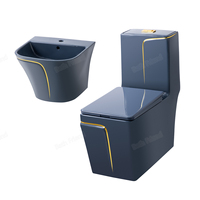 WC Sanitaire Moderne Doré à Poser au Sol avec Siphon en P, Ensemble Lavabo et Cuvette de Toilettes en Céramique Grise, 1 Pièce