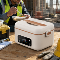 Boîte à lunch électrique portable blanche avec pot intérieur en acier inoxydable, rechargeable sans fil, contrôle numérique, fonction de chauffe-aliments et minuterie