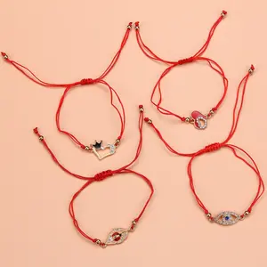Pulseira vermelha com cordão de 12 pçs/set, pulseira com cordas vermelhas para proteção contra mal os olhos, kabbala, nó vermelho, amuleto, pulseiras para bebê
