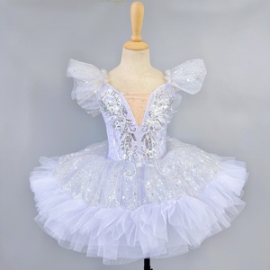 Vestito da ballo per bambine, gonna da balletto senza maniche in poliestere con paillettes, costume da piccolo cigno - Product Image 5