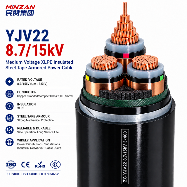 ZC YJV22 8.7/15KV 0.6/1kV 3.6/6kV PVC Sheath XLPE Insulated 3Core 95MM 3 Core 95mm 70mm 50mm Steel Tape Armoued Power Cable