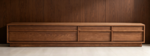 Minimalist <b>Walnut</b> Wood TV Stand with 3 <b>Drawers</b>, Low Profile Media Console for Living Room - Product Image 3
