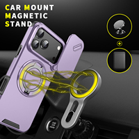 Étui de téléphone de luxe en métal avec support rotatif à 360° en TPU+PC et protection d'objectif coulissante pour iPhone 17 Air 16 15 14 Pro Max Plus
