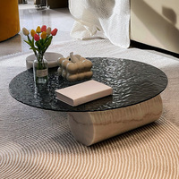 Table basse en verre trempé ondulation de l'eau, salon, petit ménage, luxe léger, style italien moderne, circulaire simple