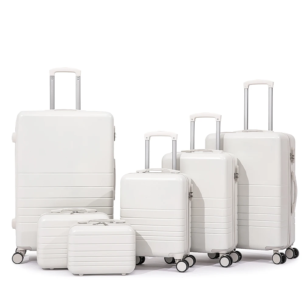 Custom Abs Handbagage Witte 6-delige Hardshell Tas Reisbagage Sets Met Spinner Wielen Koffer