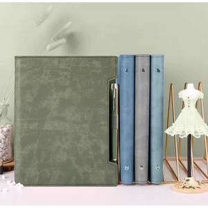 High-End Business Notebook A5 Multi-Color Mixing Hardcover Green <b>Binder</b> with <b>Card</b> Slot Pen Ring PU Leather Cover - Product Image 5