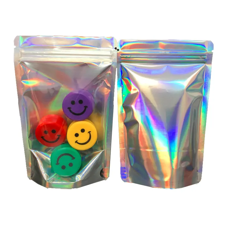 Reclosable zip lock stand up pouch product packaging plastic bag holograpic clear ziplock bag