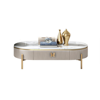 Meubles de salon de style luxueux, pieds en métal, table basse de rangement, plateau ovale, table basse blanche