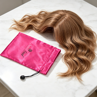 Sacs en satin rouge rose avec logo pour mèches de cheveux, taille moyenne, sac anti-poussière en satin avec cordon de serrage
