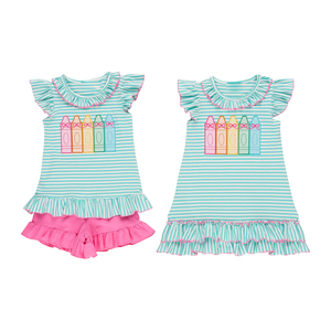 ชุดกางเกงขาสั้นเด็กผู้หญิงตัวเล็กพิมพ์ลายดินสอสีกลับไปโรงเรียนชุดแต่งระบายสำหรับเด็กผู้หญิงชุดเสื้อผ้าบูติกสำหรับเด็กผู้หญิงขายส่ง - Product Image 4