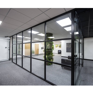Cloison de bureau en verre avec cadre en aluminium, cloison de bureau insonorisée en verre, cloison de bureau pour <span class=keywords><strong>salle</strong></span> de réunion - Product Image 1