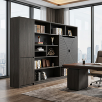 Grand meuble de classement exécutif de luxe avec étagères asymétriques en bois grainé anthracite pour bureau moderne