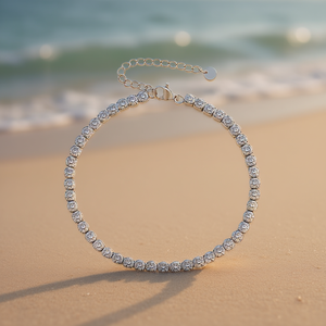 Amy Amy Silver Crystal <b>Anklet</b> Rhodium Plated Round Cut Bezel Setting Classic Women's Everyday Wear T2016 - Product Image 2