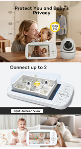 Babyphone 5 pouces, résolution 720p, vision nocturne vidéo, détection de mouvement, audio bidirectionnel intelligent, écran tactile IP66 - Product Image 5
