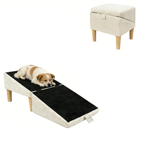 Rampe pliable 2 en 1 <span class=keywords><strong>pour</strong></span> lit, escalier <span class=keywords><strong>pour</strong></span> animaux de compagnie avec ottoman de rangement, pieds en PP antidérapants, rampe <span class=keywords><strong>pour</strong></span> petits chiens, chiens âgés, chats - Product Image 1