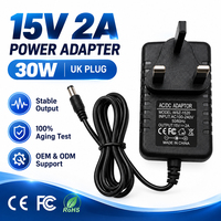 Adaptor Daya Switching OEM Pabrik 15V 2A 30W 100-240V Colokan UK ABS/PC AC DC Tipe-C untuk Speaker Proyektor