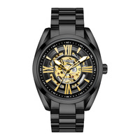 Mechanische Herrenuhr Automatik Skelett Edelstahl-Armband Leuchtende Römische Ziffern Mintgrünes Zifferblatt