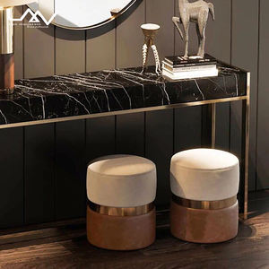 Modern oturma odası İki renkli yuvarlak sandıklı tabure yatak odası Pu deri + kumaş soyunma dışkı mobilya - Product Image 3