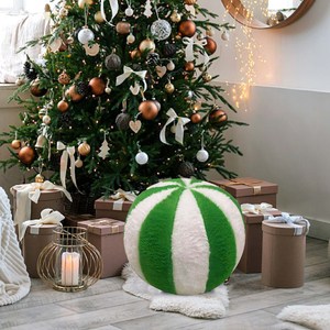 Xmas Gift Teddy Fleece Ball Shaped Red & White Christmas <b>Throw</b> Pillows Decorative Peppermint Pillow - Product Image 6