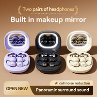Écouteurs sans fil TWS M165 à clip d'oreille + mini écouteurs Bluetooth pour le sommeil avec miroir de maquillage et lumière d'appoint, deux paires pour couple