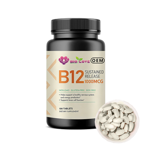 מחיר סיטונאי מהמפעל טבליות ויטמין <span class=keywords><strong>B12</strong></span> 1000 מיקרוגרם 100 יחידות ויטמין ומינרל להגברת אנרגיה, חילוף חומרים, חיזוק מערכת החיסון, תוסף תזונה OEM - Product Image 1