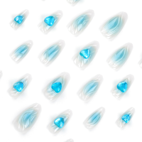 Faux-ongles 3D en forme d'amande avec cœur bleu personnalisable, en forme de cœur, en ABS, prêts à l'emploi, 24 pièces