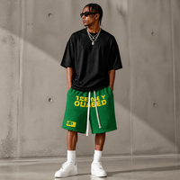 RAMAX Pantalones Cortos de Algodón Grueso Estilo Urbano Vintage para Hombre con Logotipo Frontal, Ecológicos, Transpirables, con Cierre de Cordón