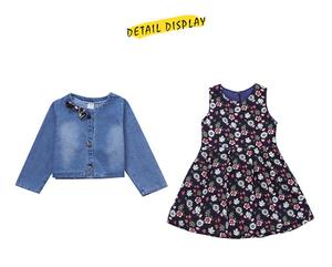 Conjunto de Dos Piezas para Niñas, Estilo Vaquero Japonés, con Chal Floral y Vestido sin Mangas, para Primavera y Verano, Venta al Por Mayor - Product Image 1
