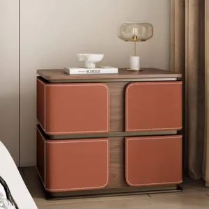 Factory Wholesale Leather Nightstands Luxury Bedroom Bed <strong>Side</strong> <strong>Storage</strong> <strong>Table</strong> 2 Drawers Assembled Night Stand Bedside <strong>Table</strong> - Product Image 2