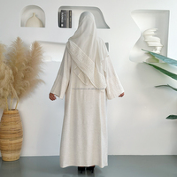 Ensemble Abaya Habib 3 pièces, vêtements islamiques, robe Abaya ouverte en lin et polyester brodée, hijab avec robe intérieure