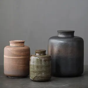 流行设计粗陶大型陶瓷厨房储物容器储物罐