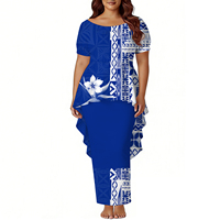 Robe de soirée sirène rouge sur mesure de style hawaïen pour femmes, robe samoane Puletasi à manches courtes, robe polynésienne deux pièces
