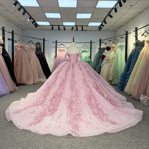 Robe de bal de Quinceañera en cristal rose avec perles, appliques de sequins et dentelle, modèle Sweet Vestidos De 15 Dy1337 - Product Image 4