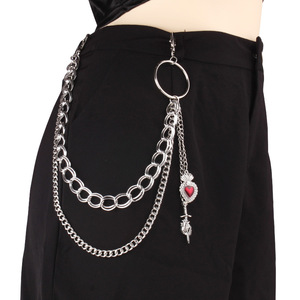 Chaîne de taille Yueli en alliage de zinc avec pendentif cœur rouge, plusieurs boucles, chaîne de corps tendance pour Halloween - Product Image 1
