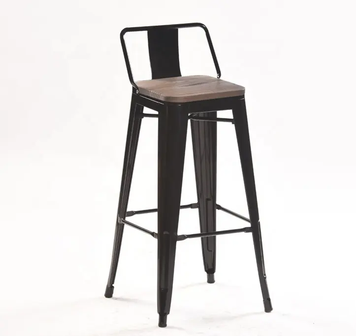 Thanh phân sắt cổ kim loại cao với ghế gỗ thương mại công nghiệp cổ điển giá rẻ ý thiết kế nhà hàng màu đen hiện đại