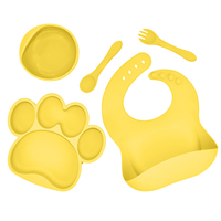 Ensemble d'alimentation pour bébé en silicone de qualité alimentaire Bear Paw, 5 pièces |   Assiette à ventouse, bol, bavoir, tasse, cuillère pour bébé, alimentation dirigée par l'enfant, écologique