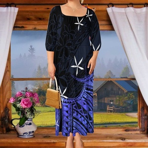 Lujo Isla del Pacífico Wear Puff manga Sexy elegante vestido escalonado SAMOAN tatuaje diseño de talla grande Falda recta para mujeres - Product Image 1