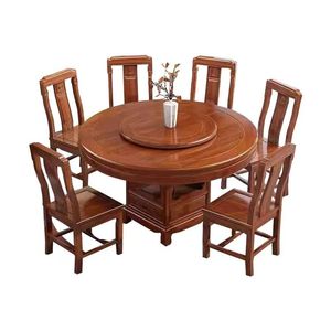 Juego de mesa de comedor de madera maciza de estilo chino, muebles de comedor extensibles Con pedestal tallado <span class=keywords><strong>Lazy</strong></span> <span class=keywords><strong>Susan</strong></span> de 6-12 plazas para el hogar - Product Image 1