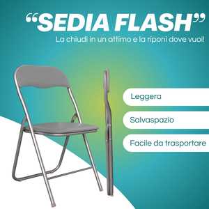 Sedia Pieghevole Flash 44x47x82 Cm con Telaio in Metallo e Seduta in PVC, Sedia Salvaspazio Sottile - Product Image 3