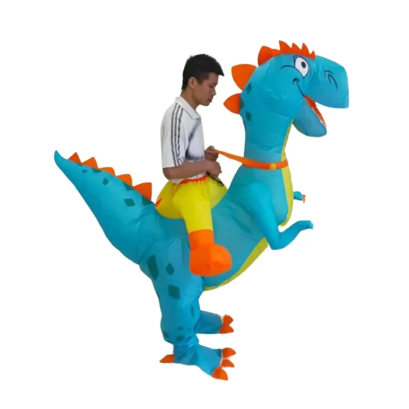 Fantasia de dinossauro inflável para Halloween, fantasia divertida para festas, fantasia de dinossauro inflável para Halloween, à prova d'água, azul, jurássico