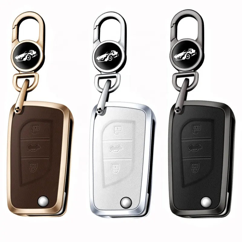 3 botão Top quality zinco liga couro chave do carro cobre para toyota Car Key Acessórios