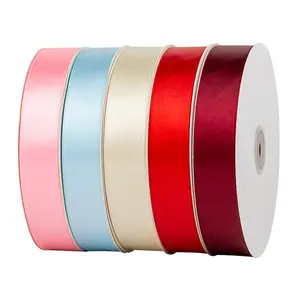 JIUXIA 25mm100yards Custom Cake Gift Polyester Ribbon Solid Color Pink Floral Chocolate Double Faced Satin Ribbon